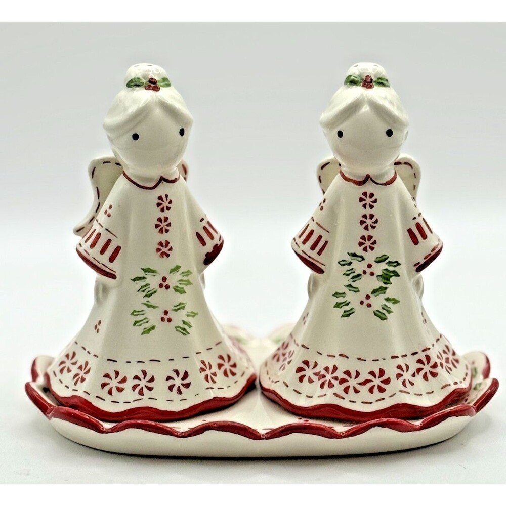 Temptations by Tara Christmas Angels Salt & Pepper Shakers W/Tray & Box NIB